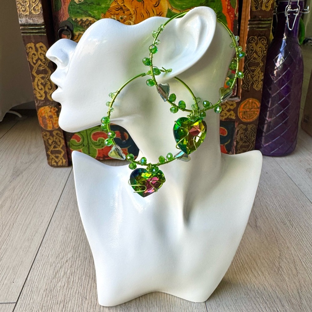 Neon Green Crystal Hoop Earrings
